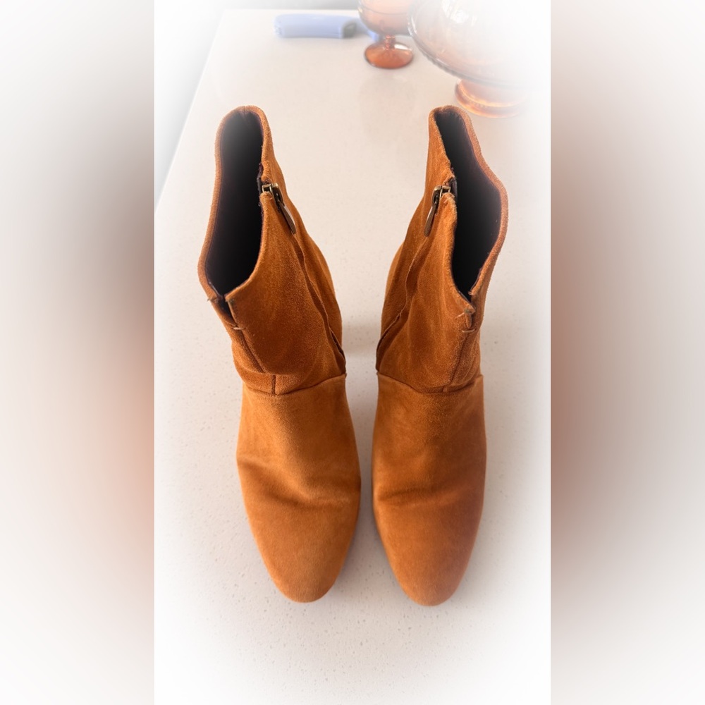Franco Sarto Cognac Suede Ankle Boots – Size 10